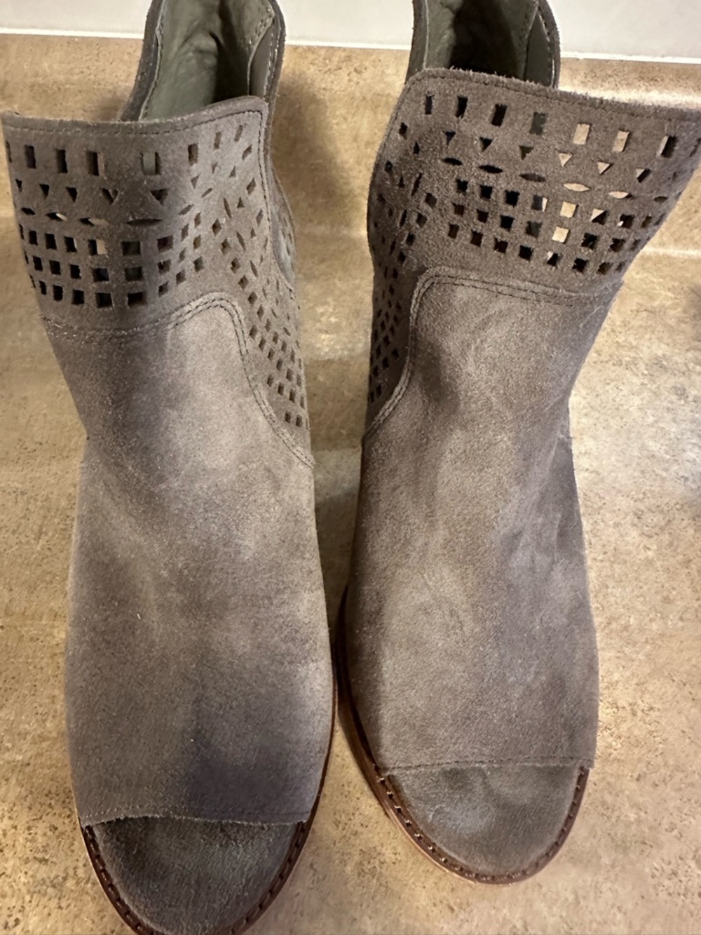 Gianni Bini Taupe Suede Perforated Ankle Booties